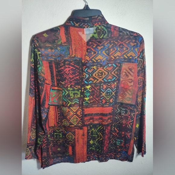 Chicos Top Sheer Silk Geometric Patterned Boho Artsy Colorful - Picture 3 of 16
